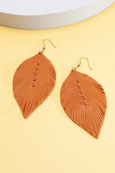 Feather Earrings - Tan