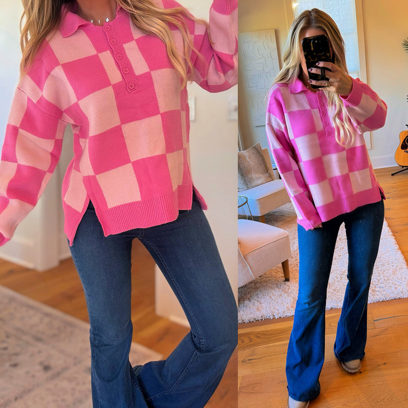 Pink Checkered Sweater