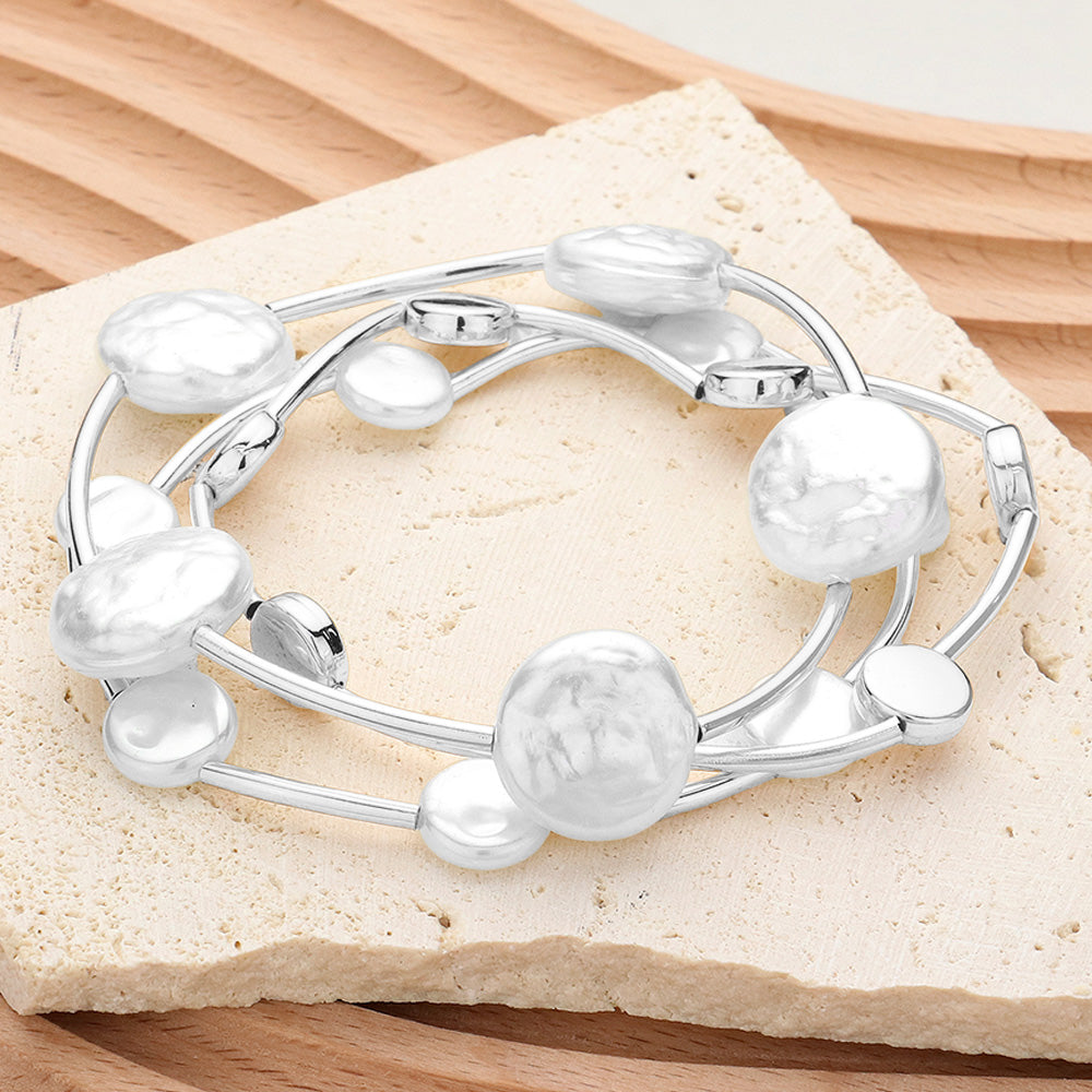 Silver and Pearl Bracelet Set