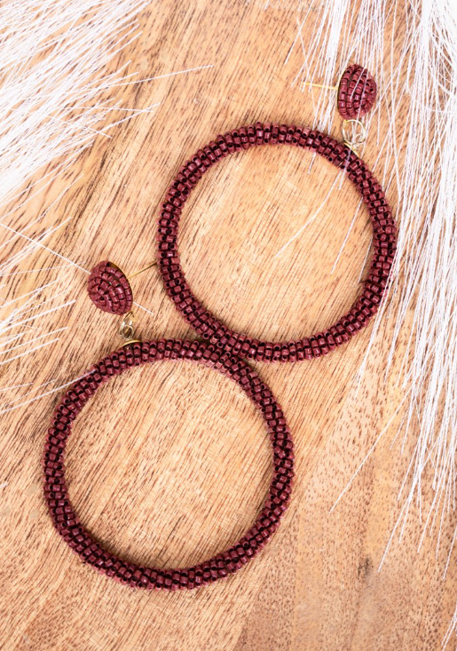 Maroon Beaded Earrings